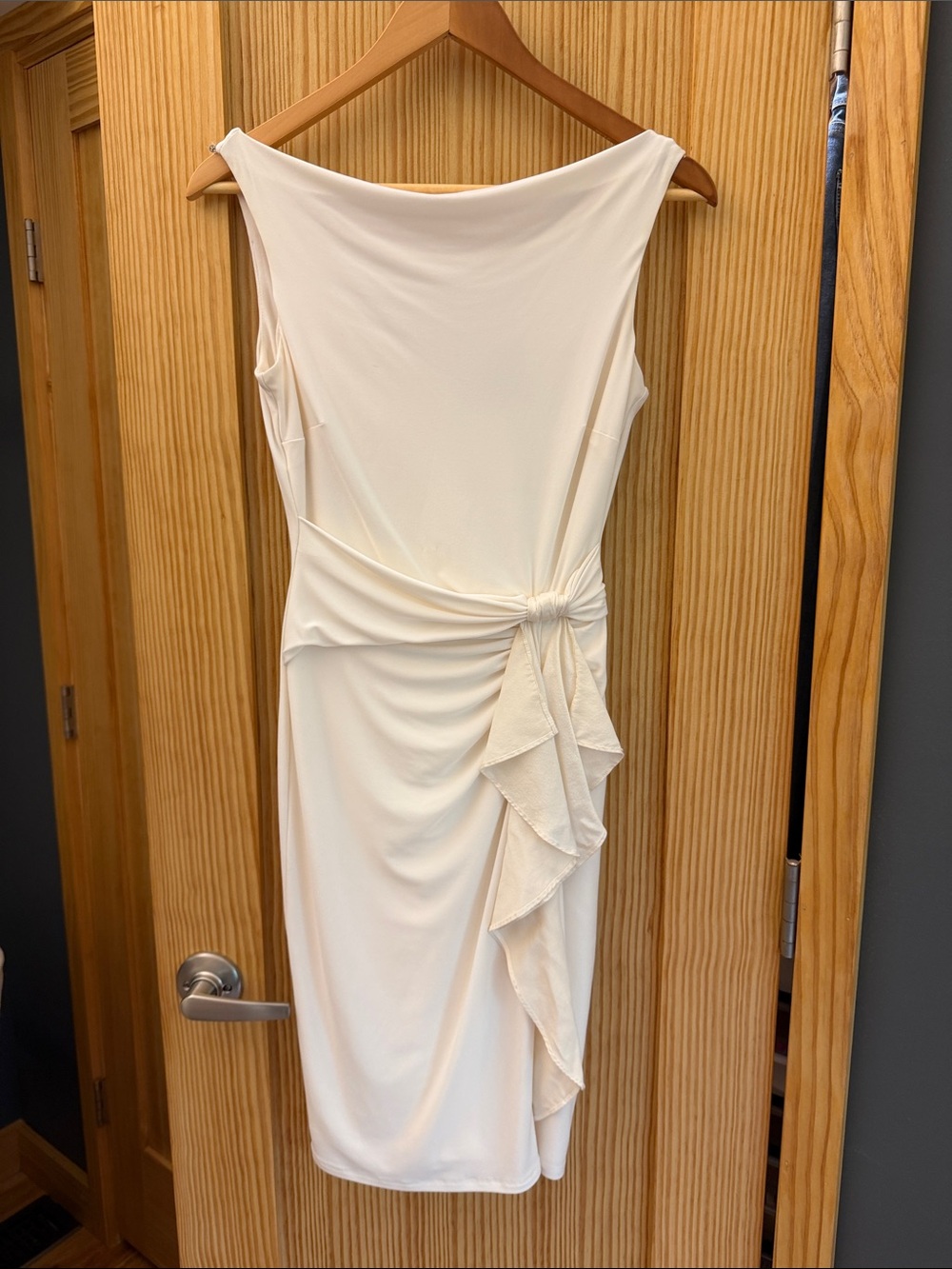 LAUREN Ralph Lauren Evening Elegant Cream Knot-Detail Sheath Dress